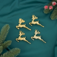 Украшение ёлочное "Бегущий олень" (набор 4 шт) 5х7 см, золото