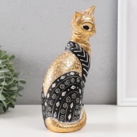 Сувенир полистоун "Кошка с узорами, сидит" золото с чёрным 10,5х8х22 см