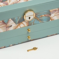 Шкатулка кожзам для украшений "Пальмовые листья" зелёная 17,5х23,5х14 см Шкатулка кожзам для украшений "Пальмовые листья" зелёная 17,5х23,5х14 см