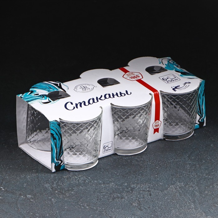 Набор стеклянных стаканов &laquo;Кристалл&raquo;, 250 мл, 6 шт