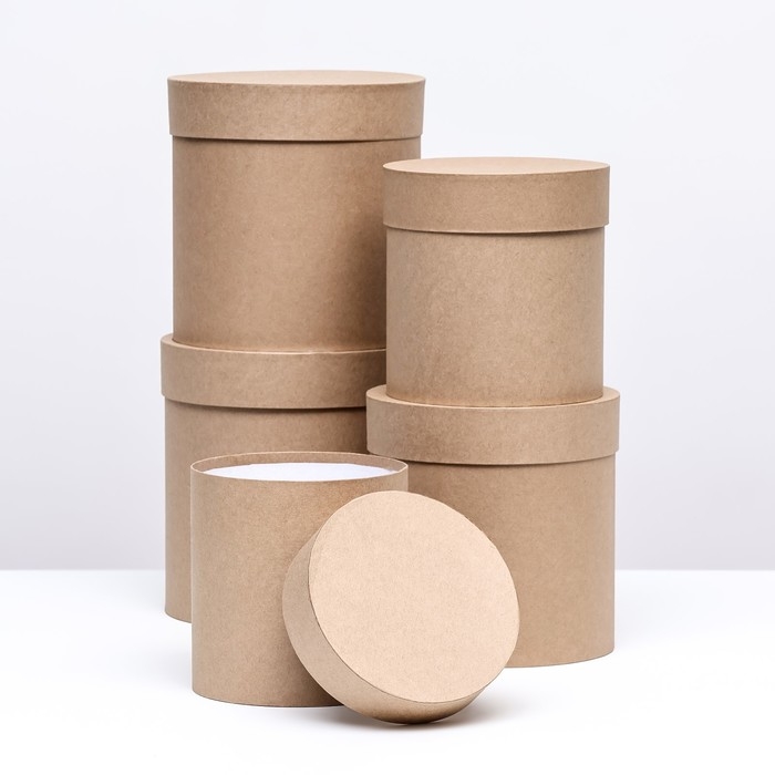 Набор круглых коробок 5 в 1 Набор круглых коробок 5 в 1 "Крафт однотонный", 20 х 20 - 14 х 14 см
