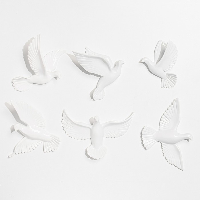 Декорация настенная панно "Птички" 6 штук 14 х 23.5 х 6 см, белый