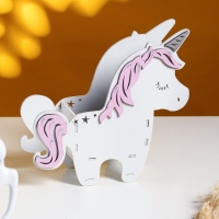 Кашпо деревянное 21.5&times;7&times;21 см уникальное "Единорог", белый розовый