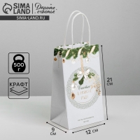 Пакет подарочный новогодний крафтовый &laquo;Мечты&raquo;, 12 х 21 х 9 см, Новый год