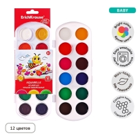 Акварель 12 цветов, ErichKrause ArtBerry, медовая, без кисти, пластиковая коробка, европодвес Акварель 12 цветов, ErichKrause ArtBerry, медовая, без кисти, пластиковая коробка, европодвес