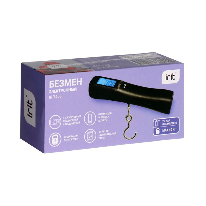 Безмен Irit IR-7456, электронный, до 40 кг, ЖК-дисплей, чёрный Безмен Irit IR-7456, электронный, до 40 кг, ЖК-дисплей, чёрный