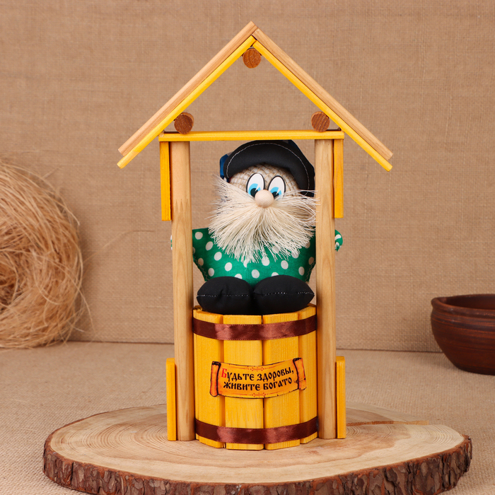 Оберег - домовой "Домовой на бочке, в домике", h = 30 см, микс