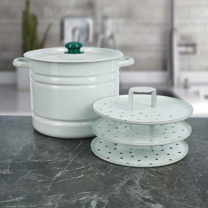 Мантоварка-позница эмалированная, 9 л, 3 вставки, цвет белый Мантоварка-позница эмалированная, 9 л, 3 вставки, цвет белый