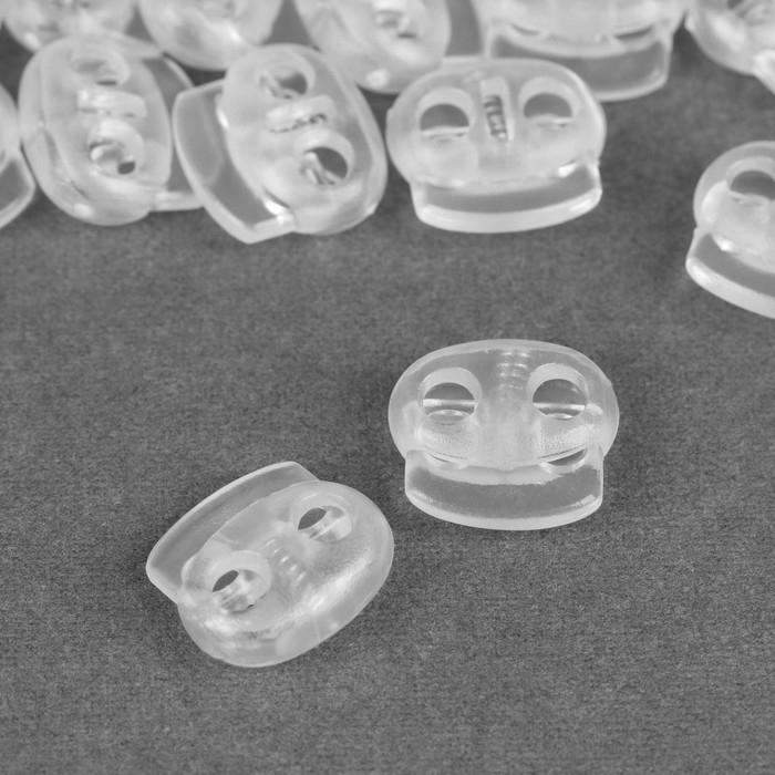 Набор двойных фиксаторов для шнура, d = 4 мм, 20 &times; 20 мм, 50 шт, цвет прозрачный