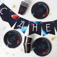 Набор бумажной посуды одноразовый Космический мир&raquo;, 6 тарелок, 6 стаканов, 1 гирлянда