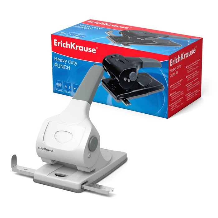 Дырокол мощный до 70 листов Erich Krause, с линейкой, серый, диаметр прокола 5.5мм, расстояние между проколами 80мм, белый Дырокол мощный до 70 листов Erich Krause, с линейкой, серый, диаметр прокола 5.5мм, расстояние между проколами 80мм, белый