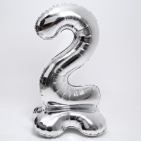 Шар фольгированный 50" &laquo;Цифра 2&raquo;, на подставке, серебро