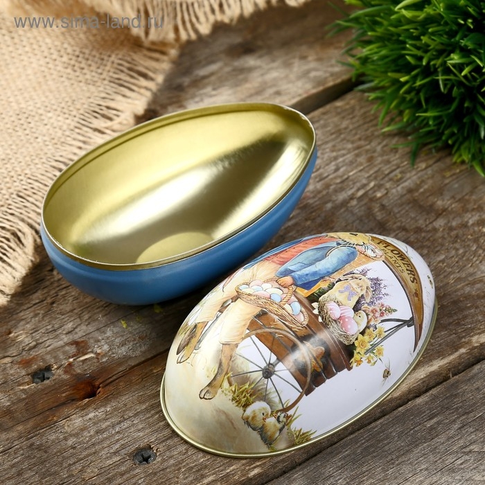 Шкатулка металл яйцо Шкатулка металл яйцо "Заяц с корзиной крашенных яиц" 11х6,5х7 см