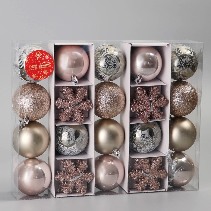 Набор украшений пластик 40 шт "Снежная феерия" шёлк, d-6 см, снежинка 6 см,