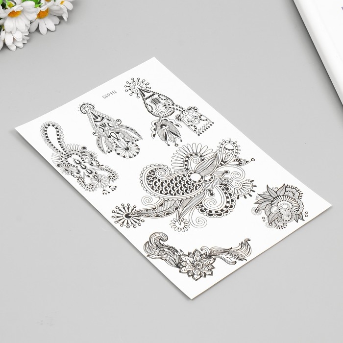 Татуировка на тело чёрная Татуировка на тело чёрная "Растительные узоры" 25х15 см