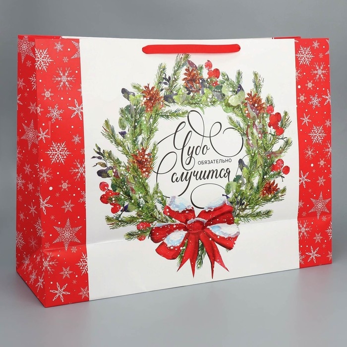 Пакет подарочный новогодний ламинированный &laquo;Новогодний венок&raquo;, XXL 61 х 46 х 20 см, Новый год