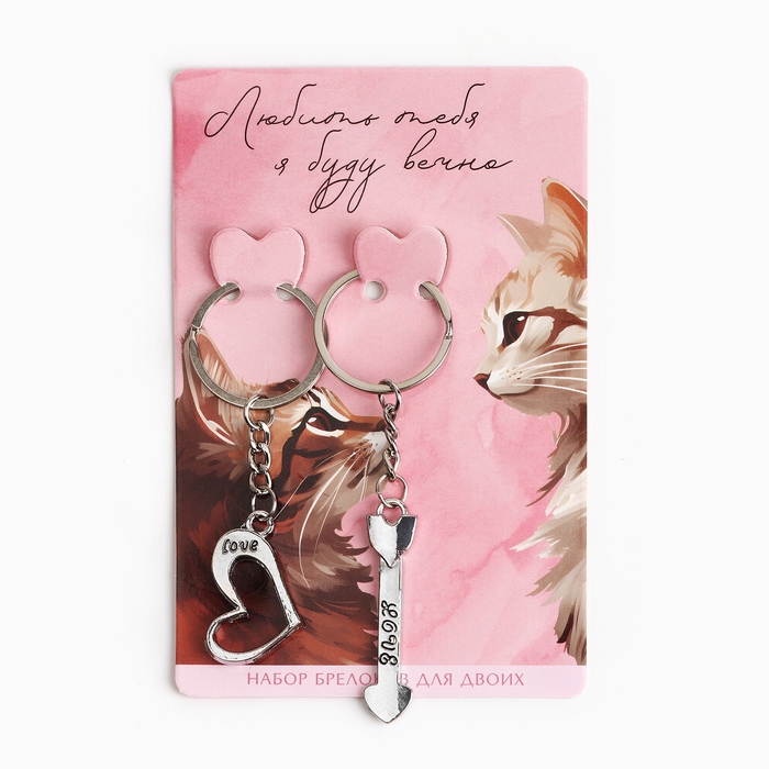 Брелок для ключей парный, &laquo;Любить тебя я буду вечно&raquo;, металл, 9 х 14 см