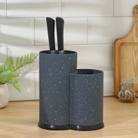 Подставка под ножи с наполнителем Доляна &laquo;Гранит&raquo;, 2 отделения, цвет серый