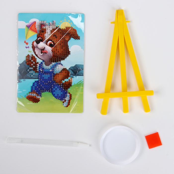 Алмазная мозаика с частичным заполнением на подставке для детей &laquo;Щенок с воздушным змеем&raquo;, 10 х 15 см