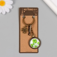 Брелок металл, стекло с карабином "Клевер в медальоне" бронза 9,5 см Брелок металл, стекло с карабином "Клевер в медальоне" бронза 9,5 см