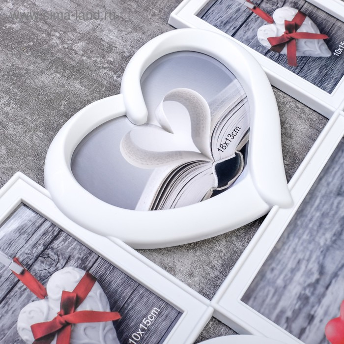 Фоторамка пластик на 6 фото 13х13 см 10х15 см 13х18 см Фоторамка пластик на 6 фото 13х13 см 10х15 см 13х18 см "Семейная" белая 46,5х29,5 см