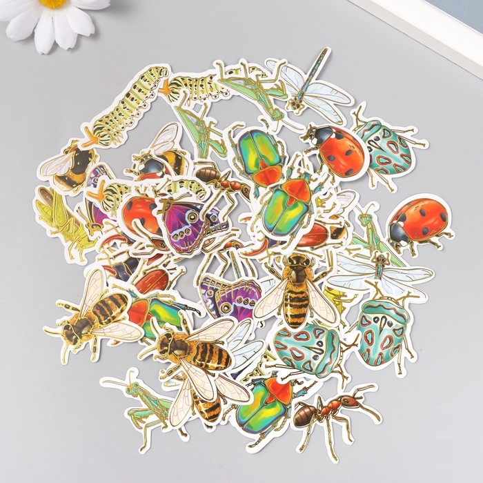 Наклейки для творчества Наклейки для творчества "Насекомые" тиснение золото набор 48 шт 9х7х0,8 см