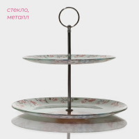 Фруктовница стеклянная 2-х ярусная круглая Доляна &laquo;Кролик&raquo;, d=25/20 см, цвет голубой