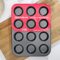 Форма для выпечки Доляна &laquo;Жаклин&raquo;, 35&times;26&times;3 см, 12 ячеек, d=6,5 см, антипригарное покрытие, цвет чёрный