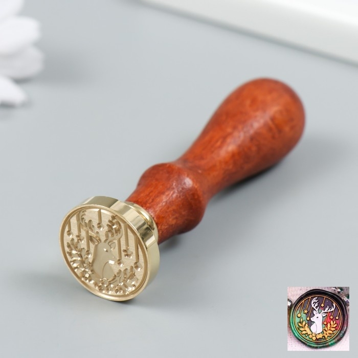 Печать для сургуча с деревянной ручкой Печать для сургуча с деревянной ручкой "Рождественский олень" 9х2,5х2,5 см