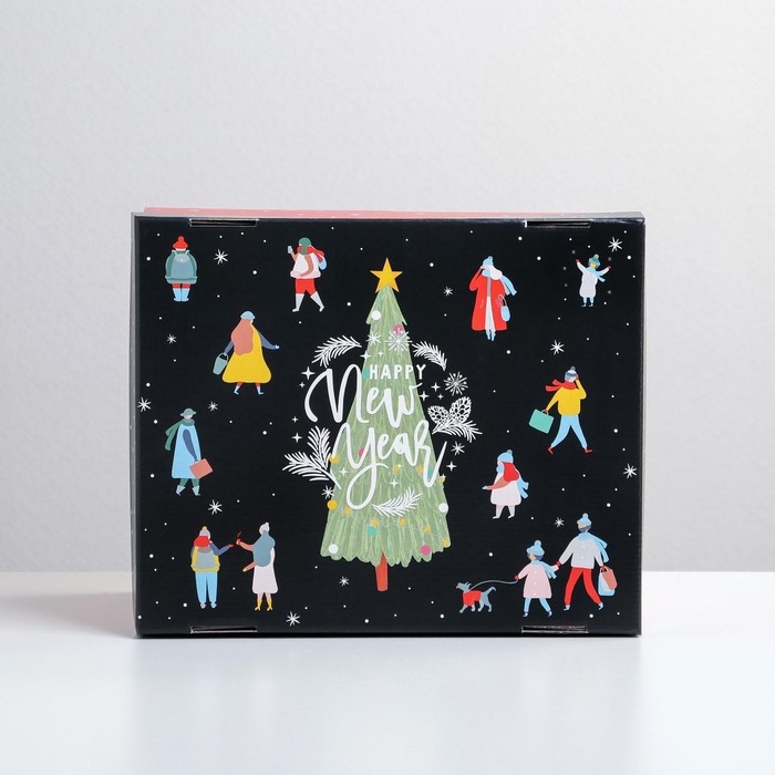Коробка подарочная новогодняя складная &laquo;Happy new year&raquo;, 31,2 х 25,6 х 16,1 см, Новый год