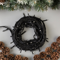 Гирлянда &laquo;Нить&raquo; 10 м, IP44, УМС, тёмная нить, 100 LED, свечение бело-синее, мигание, 220 В