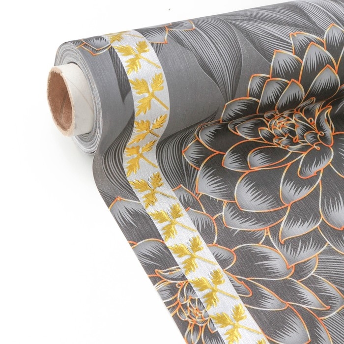 Клеёнка на стол &laquo;В саду&raquo;, на тканевой основе, рулон 20 метров, ширина 137 см, цвет чёрный