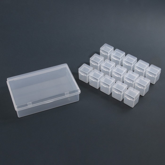 Набор баночек для декора, 15 шт, в органайзере, 9 мл, 13,5 &times; 8,5 &times; 4 см, цвет прозрачный