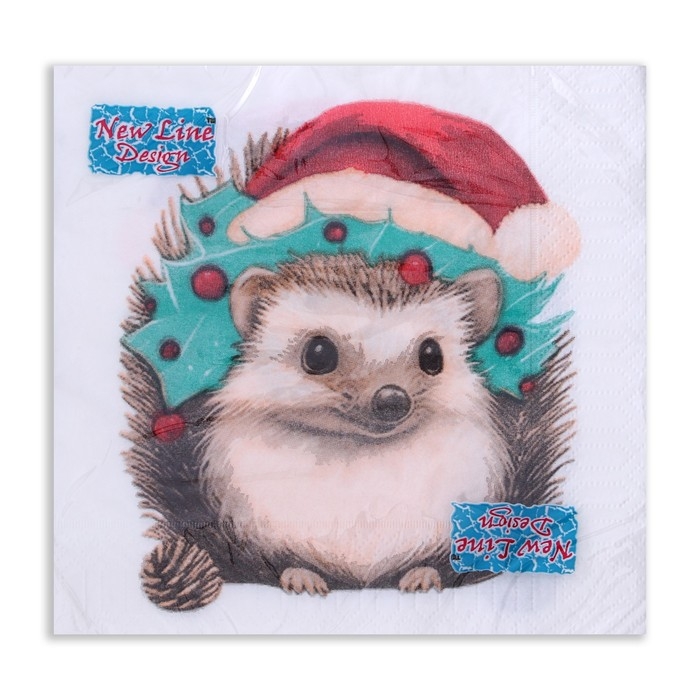 Новогодние салфетки бумажные New Line Design &laquo;Новогодний ёжик&raquo; 3 слоя, 33х33 см, 20 шт