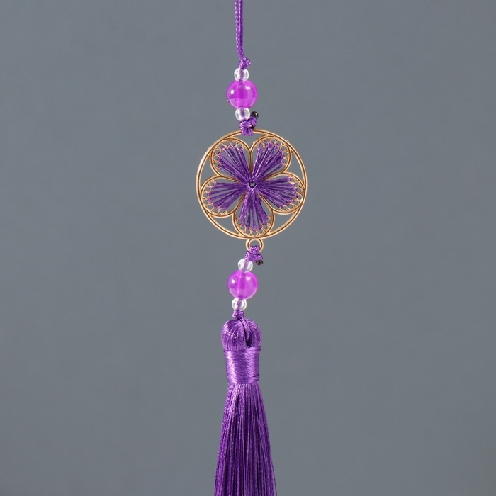Подвеска текстиль, металл "Цветок в оправе" фиолетовая 1х3х19,5 см