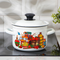 Кастрюля эмалированная, 2 л, индукция, деколь МИКС, цвет белый Кастрюля эмалированная, 2 л, индукция, деколь МИКС, цвет белый