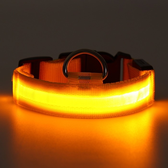 Ошейник с подсветкой размер S, ОШ 35-43 х 2,5 см, 3 режима свечения жёлтый Ошейник с подсветкой размер S, ОШ 35-43 х 2,5 см, 3 режима свечения жёлтый