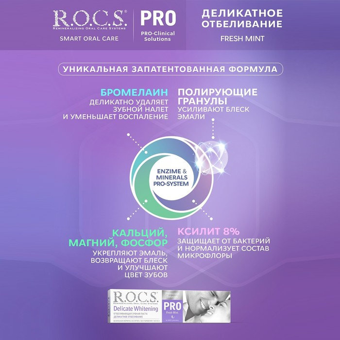 Зубная паста R.O.C.S. PRO Fresh Mint, «Деликатное отбеливание», 135 г Зубная паста R.O.C.S. PRO Fresh Mint, «Деликатное отбеливание», 135 г