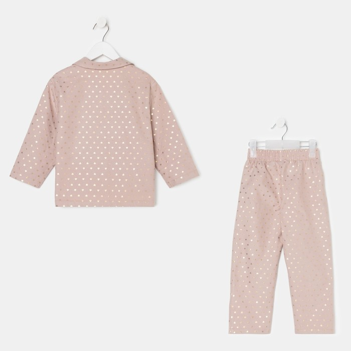 Пижама детская из фланели (рубашка, брюки) KAFTAN "Сердечки", рост 98-104, бежевый