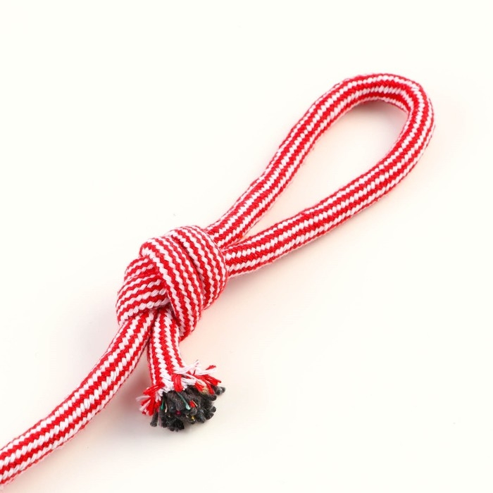 Игрушка-дразнилка для собак с шариком из каната, до 85 г, до 38 см, красная/белая