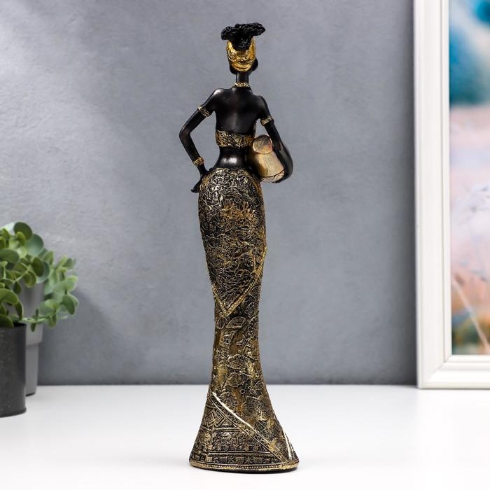 Сувенир полистоун "Африканка Зола с кувшином" платье со слонами МИКС 30,5х9,3х9 см