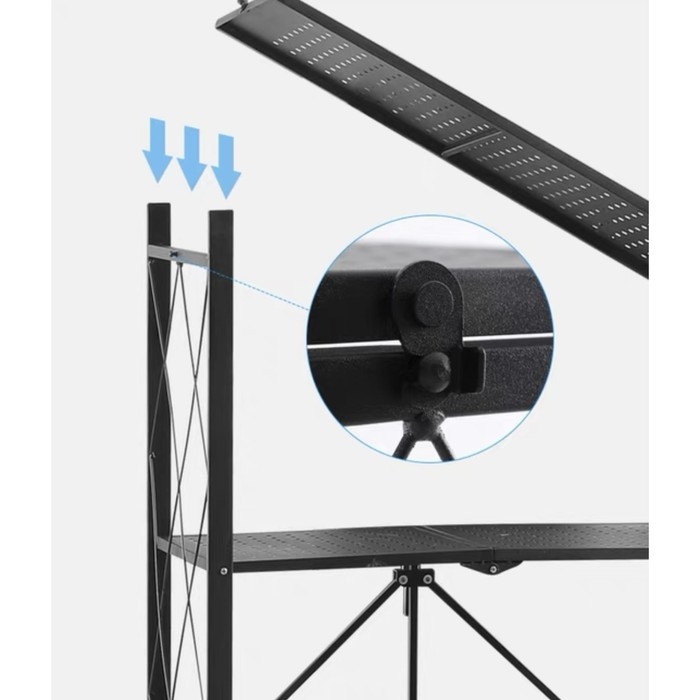 Стеллаж складной на колесах, 3 полки, 71&times;34&times;88 см, цвет чёрный матовый