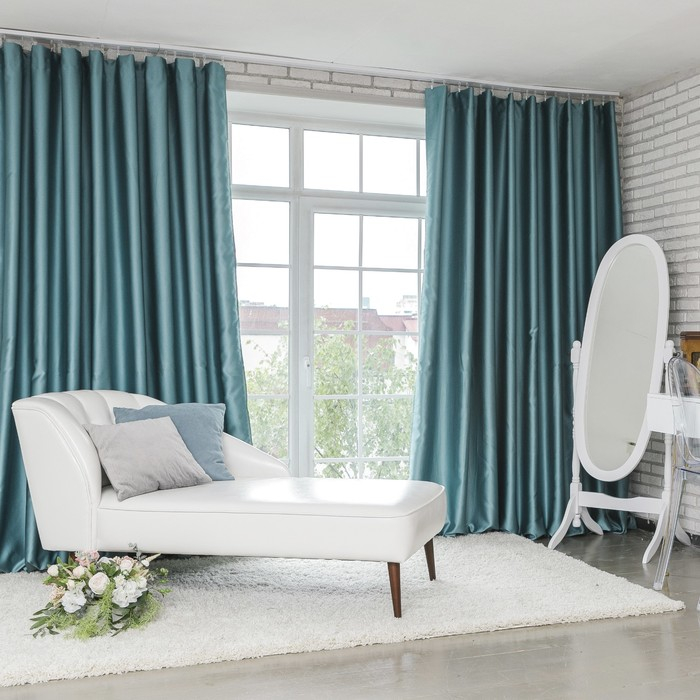 Штора портьерная Этель 270&times;300 см, двусторонний блэкаут, цвет Серо-голубой, пл. 240 г/м&sup2;