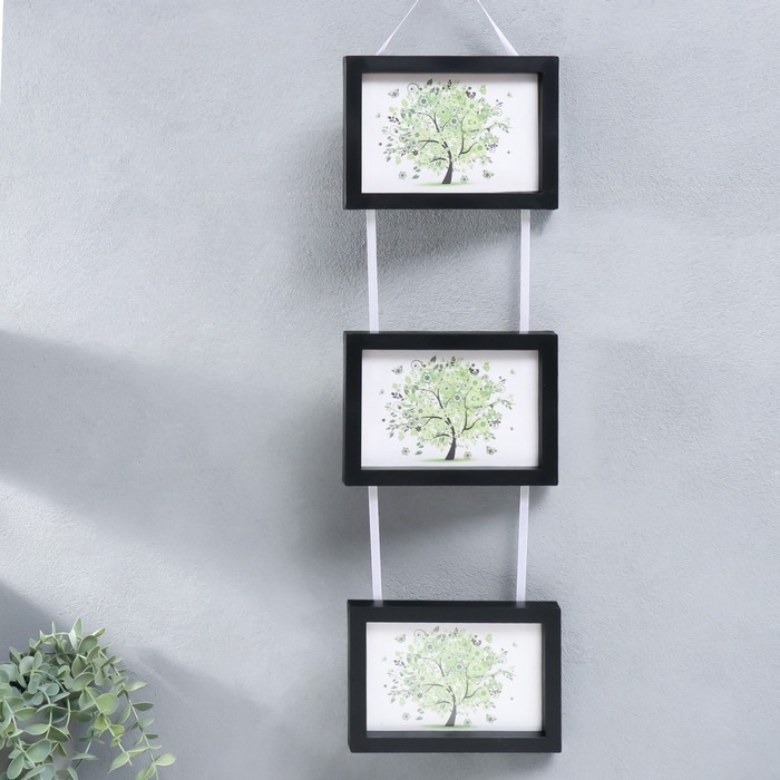 Фоторамка тройная на тесьме L-3 10х15 см черный (пластиковый экран) Фоторамка тройная на тесьме L-3 10х15 см черный (пластиковый экран)