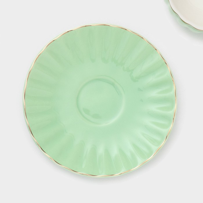 Сервиз фарфоровый чайный Доляна &laquo;Вивьен&raquo;, 12 предметов: 6 чашек 200 мл, 6 блюдец d=15 см, цвет зелёный