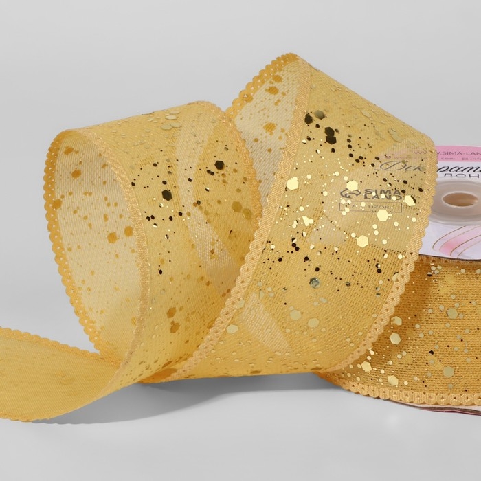 Лента декоративная, с глиттером, 38 мм, 9 &plusmn; 0,5 м, цвет золотой