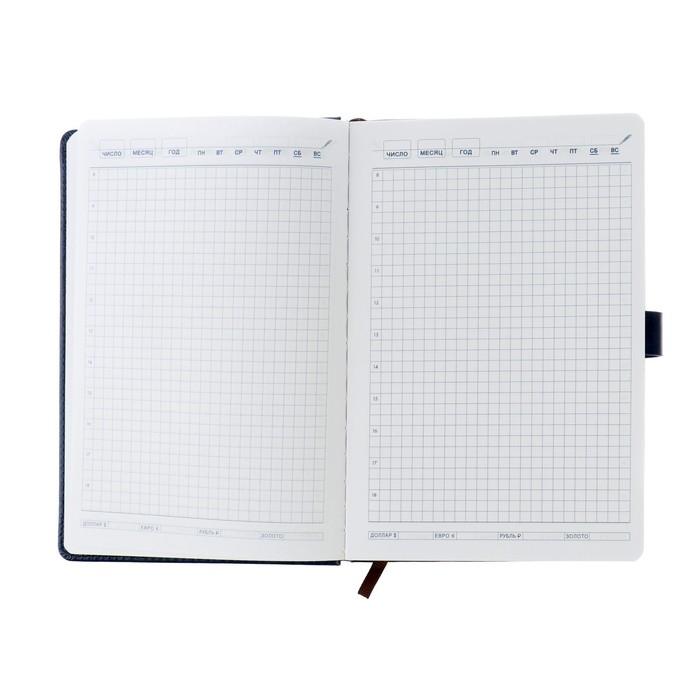 Ежедневник недатированный А5, 140 листов в клетку, с хлястиком, обложка кожзам, МИКС