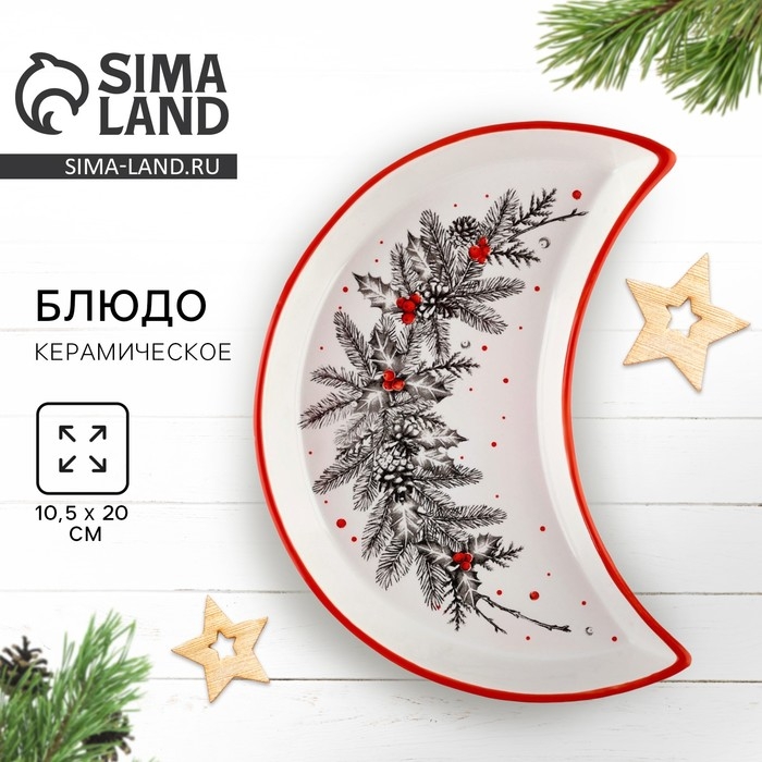Новый год! Тарелка керамическая &laquo;Новогодний венок&raquo;, 10.5х20 см, цвет белый