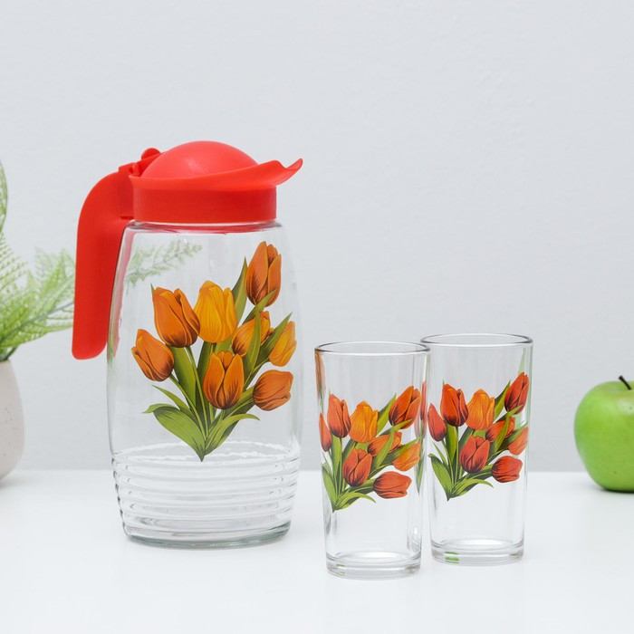 Набор питьевой &laquo;Букеты&raquo;, 3 предмета: кувшин 1,7 л, стаканы 230 мл, 2 шт, рисунок МИКС