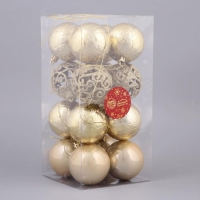 Набор шаров пластик d-6 см, 16 шт "Блеск ажура" золото Набор шаров пластик d-6 см, 16 шт "Блеск ажура" золото